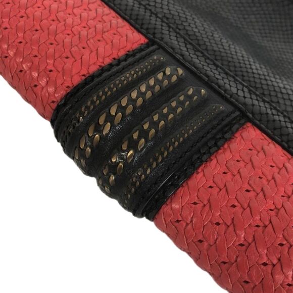 MCM Red & Black Embossed Snakeskin Leather w/ Gold Chain Shoulder Bag, VGUC - Picture 8 of 14